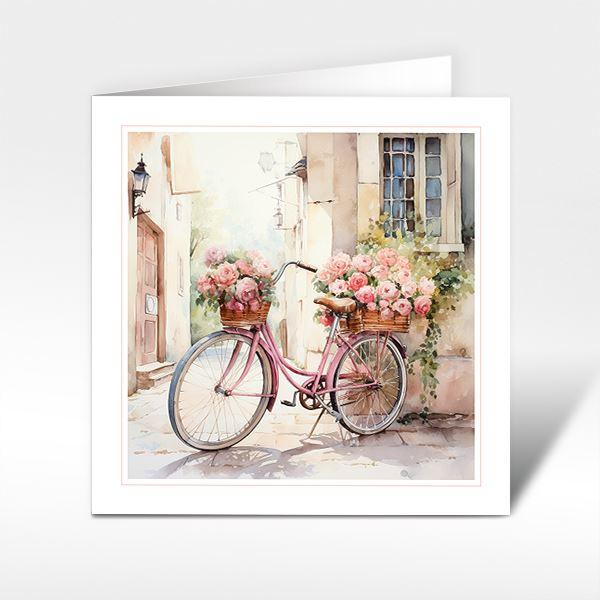 Glückwunschkarten "Pinkes Fahrrad mit rosa Rosen"