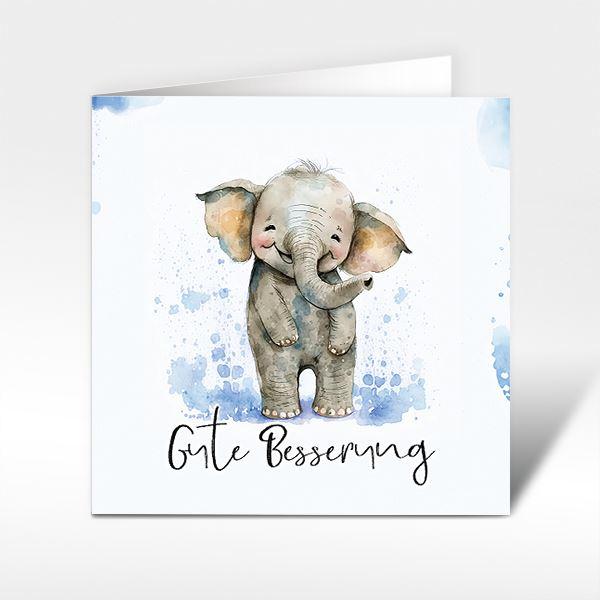 Glückwunschkarten kleiner Elefant "Gute Besserung" in blau