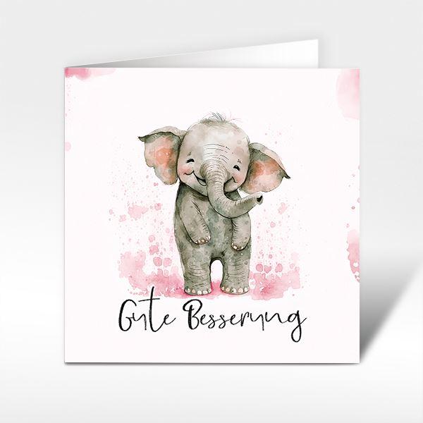 Glückwunschkarten kleiner Elefant "Gute Besserung" in rosa