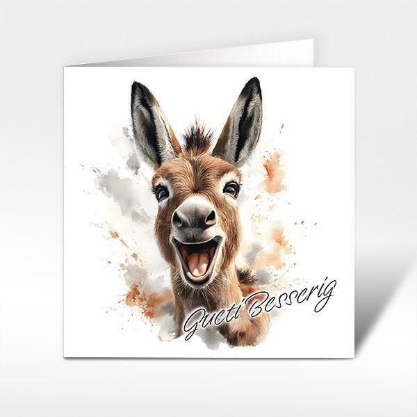 Glückwunschkarte fröhlicher Esel 
