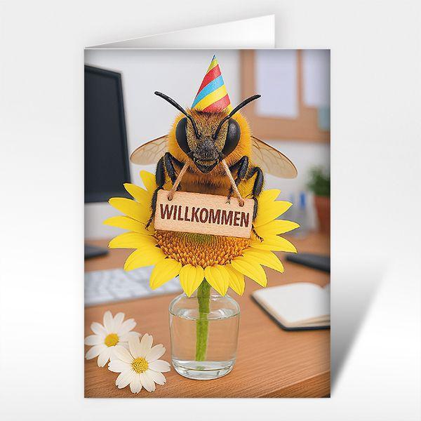 Willkommenskarte "Heitere Biene" mit Willkommensschildchen