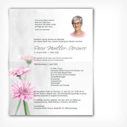 Trauerkarte/Leidzirkular Gerbera offen