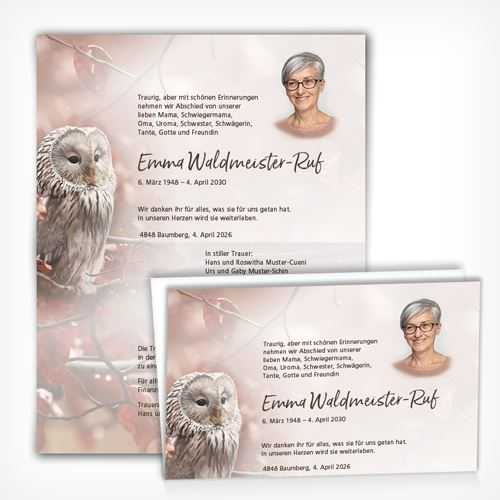 Trauerkarte/Leidzirkular Waldeule
