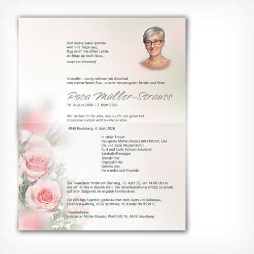 Trauerkarte/Leidzirkular Rosengarten offen