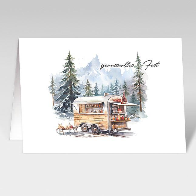 Weihnachtskarten "genussvolles Fest" Leckereiwagen