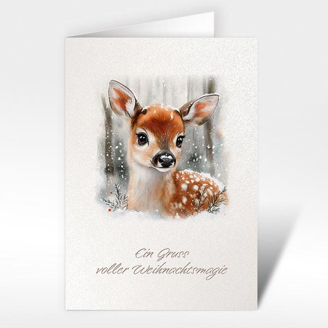 Weihnachtskarte "Rehkitz im Winterwald"